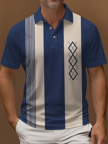 2025 men's t-shirt fashion casual home polo shirt 3d printing gradient stripe printing men's street lapel button polo