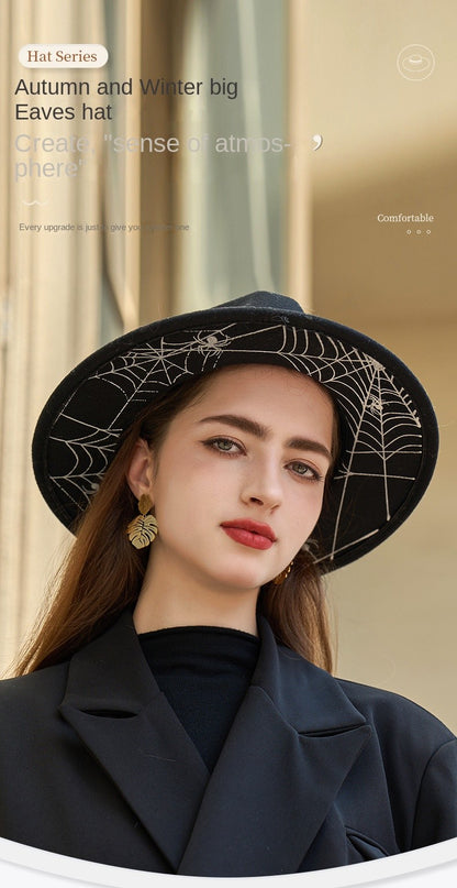 Women's Vintage Fedora Hat with Wide Brim for Autumn and Winter