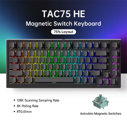 Teclado Gamer AKKO TAC75 HE com Switches Magnéticos 75% Rapid Trigger 0.005mm 8K RGB com Fio Teclado Personalizado para Esports