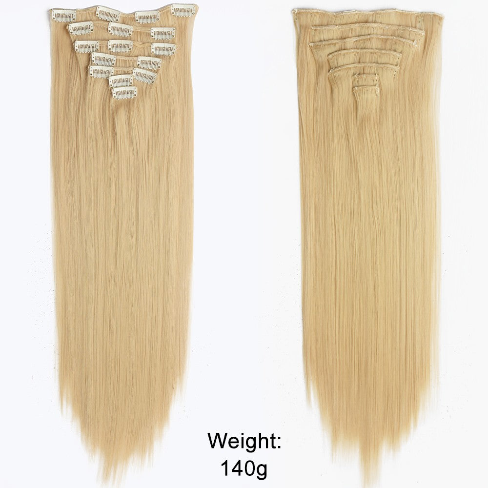 Cabelo Liso Comprido 16 Clipes 7 Pçs/Conjunto de Apliques de Cabelo Sintético Natural Loiro Preto Resistente ao Calor 2026