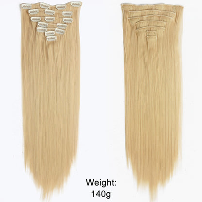 Cabelo Liso Comprido 16 Clipes 7 Pçs/Conjunto de Apliques de Cabelo Sintético Natural Loiro Preto Resistente ao Calor 2026