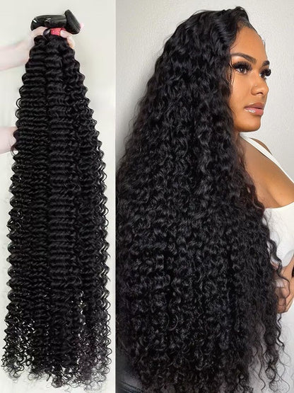 Cabelo Humano Liso Ondulado Profundo 12A 18 20 22 24 Polegadas Cabelo Virgem Brasileiro Não Processado Cacheado Profundo Quick Weave 3 Pacotes de Extensões de Cabelo