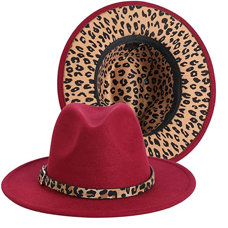 Two Tone Fedoras Jazz Hats Cowboy Hats for Women and Men Leopard Bottom Wool Felt Party Church Dresses Hat Wholesale ?????
