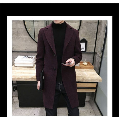 Men's Thick Wool Blends Trench Long Casual Top Coats Fashion Warm Coat Lapel Collar Overcoat Plus Size 5XL Male Slim Windbreaker