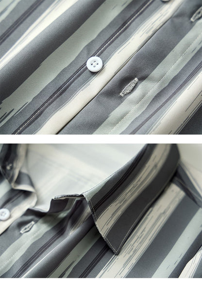 Men's White Vertical Stripe Long Sleeve Shirts, Single Breasted Lapel Shirt, Blue Gray Red Khaki Available, European Size S-XXL