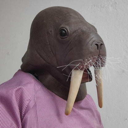 Realistic Walrus Latex Full Head Mask Adult Role Play Sea Creature Head Cover Animal Mask Halloween Cosplay Party Costume Props