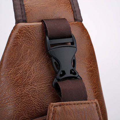 New casual men's shoulder bag, outdoor sports large capacity chest bag, men's multifunctional PU business crossbody bag