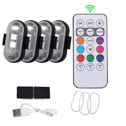 4pcs/set Wireless Remote Control Aircraft Lights,RGB Led Aircraft Strobe Light Motorcycle Accessories
