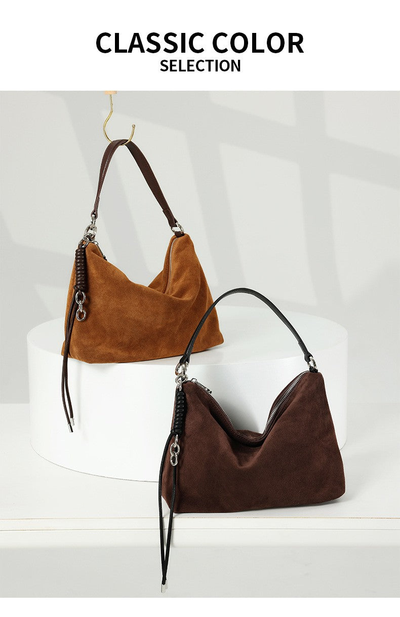 Hifashion Vintage Suede Genuine Leather Underarm Shoulder Bags For Women 2025 Luxury Designer Hobo Tote Office Ladies Handbags