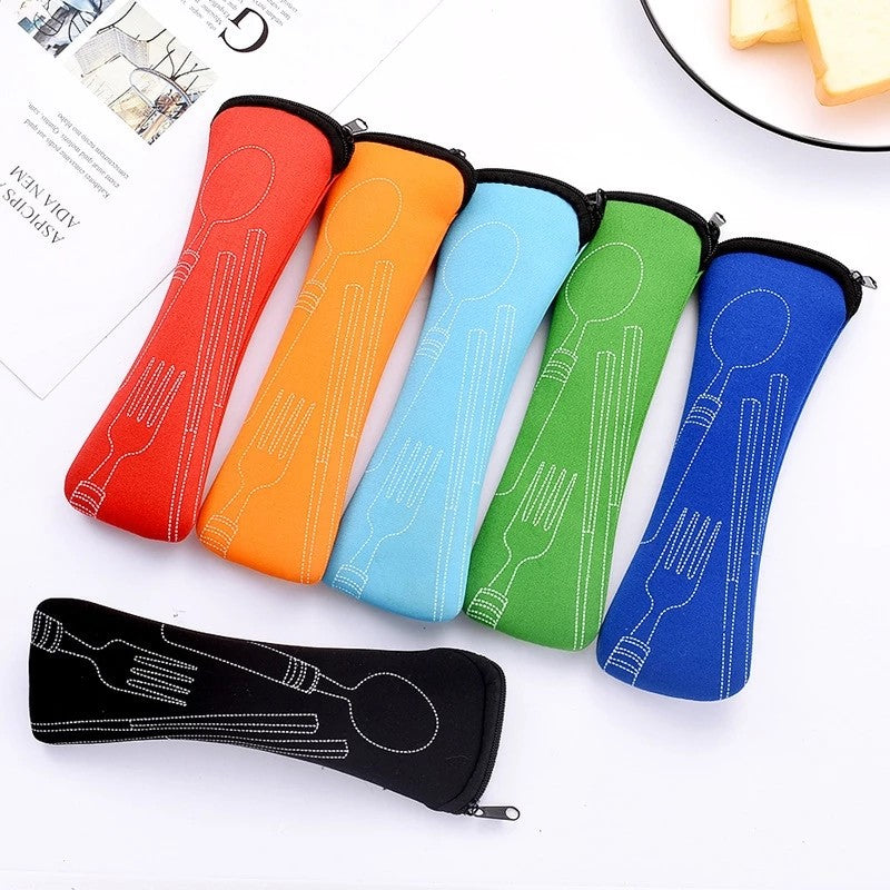Tableware Bag Box Cutlery Storage Bag Portable Travel Fork Spoon Knife Dinnerware Packaging Pouch Storage Case with Zipper