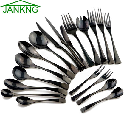 JANKNG Conjunto de Talheres Preto 1 Peça Aço Inoxidável 18/10 Ocidental Talheres de Mesa Garfo Faca de Bife Manteiga Jantar