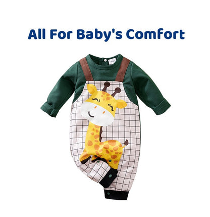 0-18 Newborn Spring And Autumn Cute Cartoon Backband Giraffe Comfortable Boys And Girls Long Sleeved Baby Bodysuit