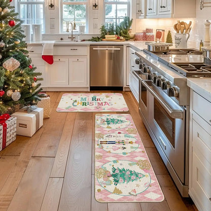 VIKAMA 2pcs Christmas Kitchen Rug - Nutcracker Christmas Happy Mat - Slip-Resistant And Easy To Clean - Home Decoration