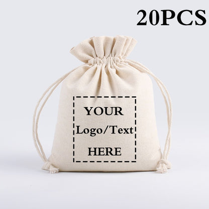10/20pcs LOGO Personalizado Saco de Algodão com Cordão Anti-Poeira para Armazenamento, Festa, Eid, Páscoa, Embalagem de Presentes de Natal