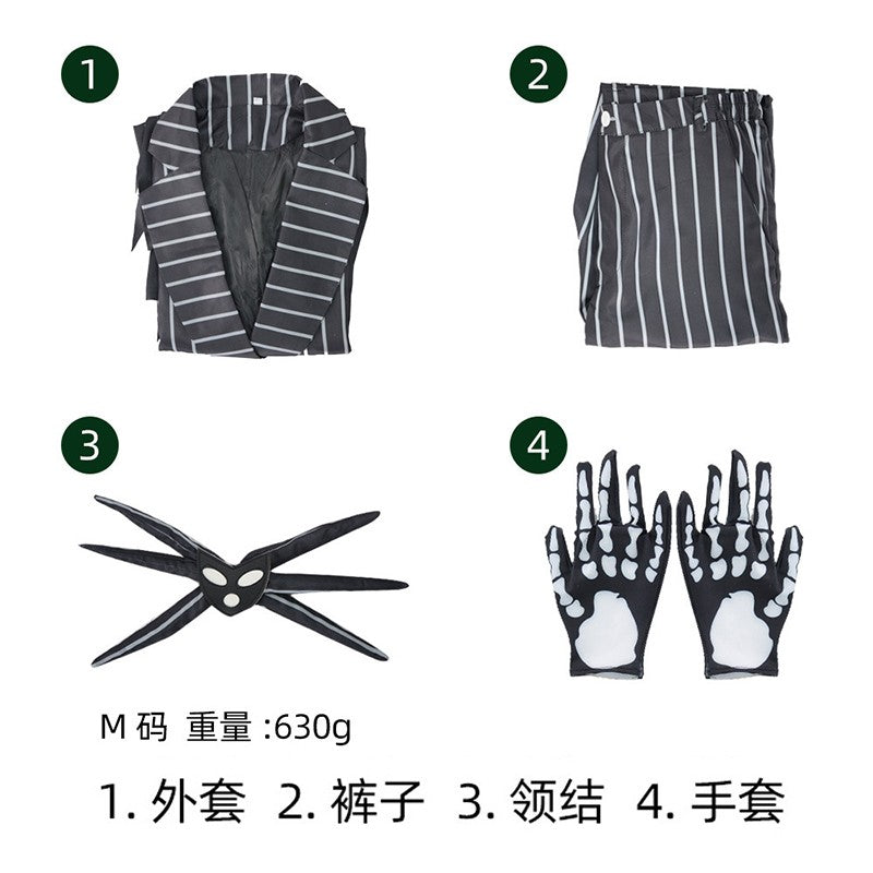 Anime Jack Skelington Black White Striped Cosplay Costume Men Retro Tailcoat Woman Dress Christmas Night Halloween Party Outfit