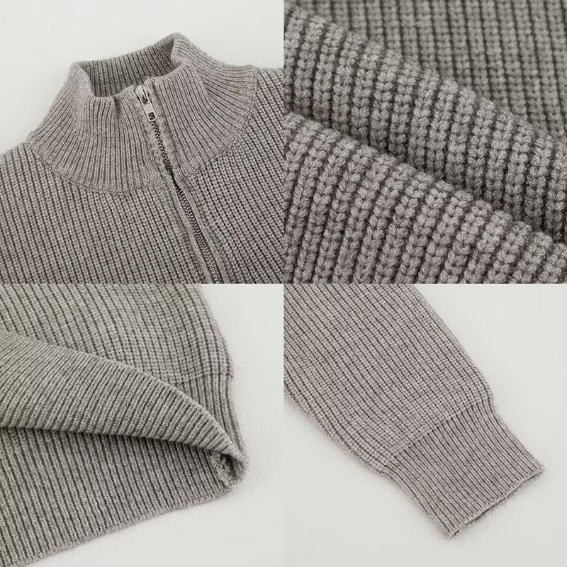 Half Zipper Men's Knitwear Sweater Autumn Solid Color Knitted Pullover Japanese Harajuku Sweaters Hip-Hop Streetwear Pullovers