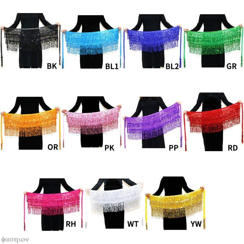 Sexy Women Belly Dance Hip Tutu Skirt Scarf Wrap Belt Glitter Sequins Tassel Hipscarf Skirt Sundress Costume Fringe Skirt Outfit