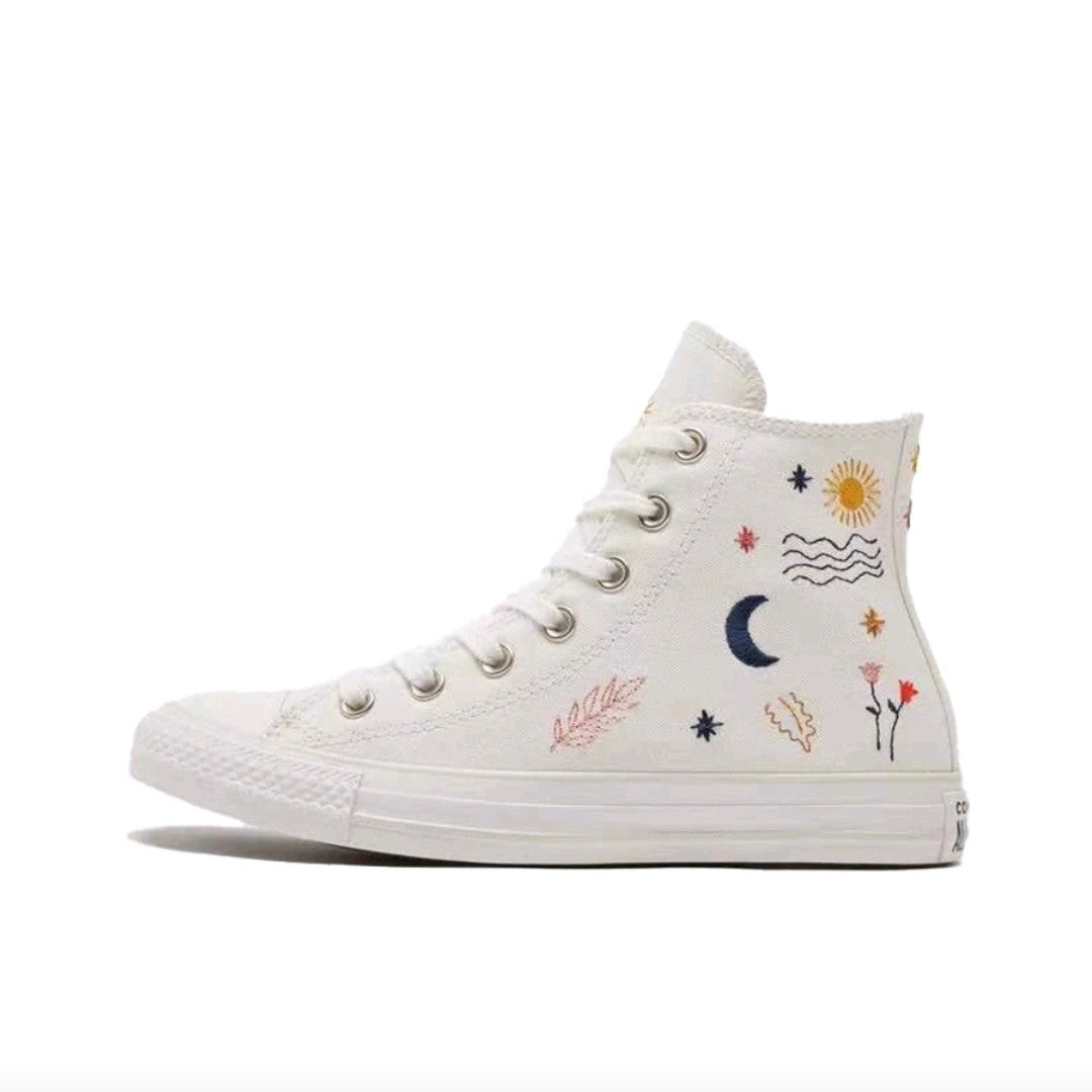 Converse Chuck Taylor All Star Women's Skateboarding Shoes, Embroidery Pattern, Casual, Canvas Sneakers, White
