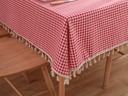 Pastoral Red and White Plaid Tablecloth Linen Cotton square Coffee Table Cloth Rectangular picnic tablecloth Tableware for Home