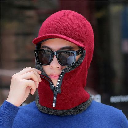 Novos Homens Inverno Quente Lã Chapéu Outdoor Proteção Orelha Chapéus Quente Grosso Bicicleta Gorro de Malha com Cachecol Viseiras à Prova de Vento