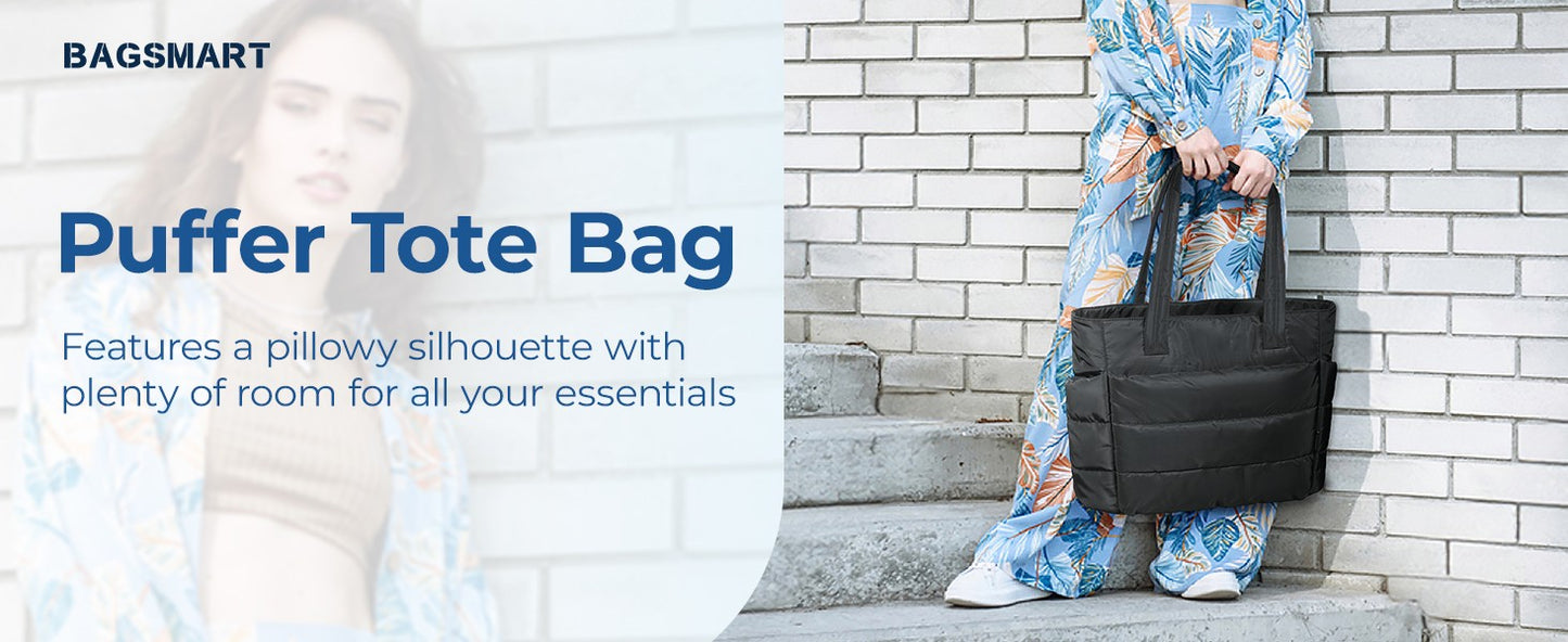 BAGSMART Women's Handbag Large Capacity Puffer Padded Tote Bag Lightweight College School Bags Fit 15.6in Laptop Hot Sale