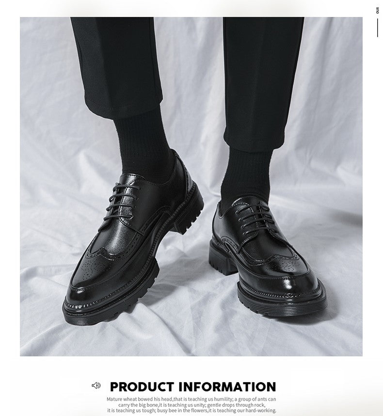 New leather shoes for young men British Brock formal business increase casual black wedding groom lace-up men's shoes