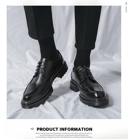 New leather shoes for young men British Brock formal business increase casual black wedding groom lace-up men's shoes