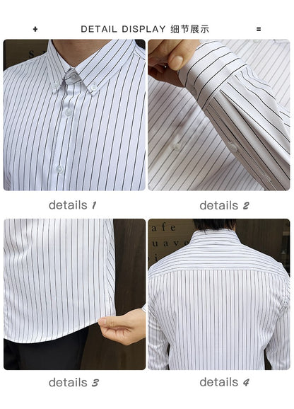 Striped Shirts for Men High-quality 2025 Autumn New Solid Business Casual Long Sleeved Elastic Slim Fit Dress Shirt Men Clothing