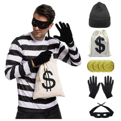 Movie Robber Cosplay Costume Thief Bank Robber Accessories Set for Women Men Halloween Carnival Party Clothes Role Play