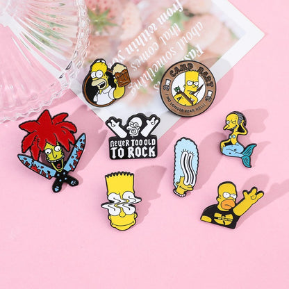 8 Peças The Simpsons Esmalte Pin Desenho Animado Bart Simpson Homer Jay Simpson Broche de Metal Jaqueta Jeans Lapela Joias Brinquedo