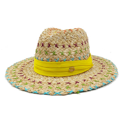 Chapéu de palha de verão alfinete de pérola chapéu de palha feminino de aba plana oco com ranhuras de verão para praia e sol sombreiro ????