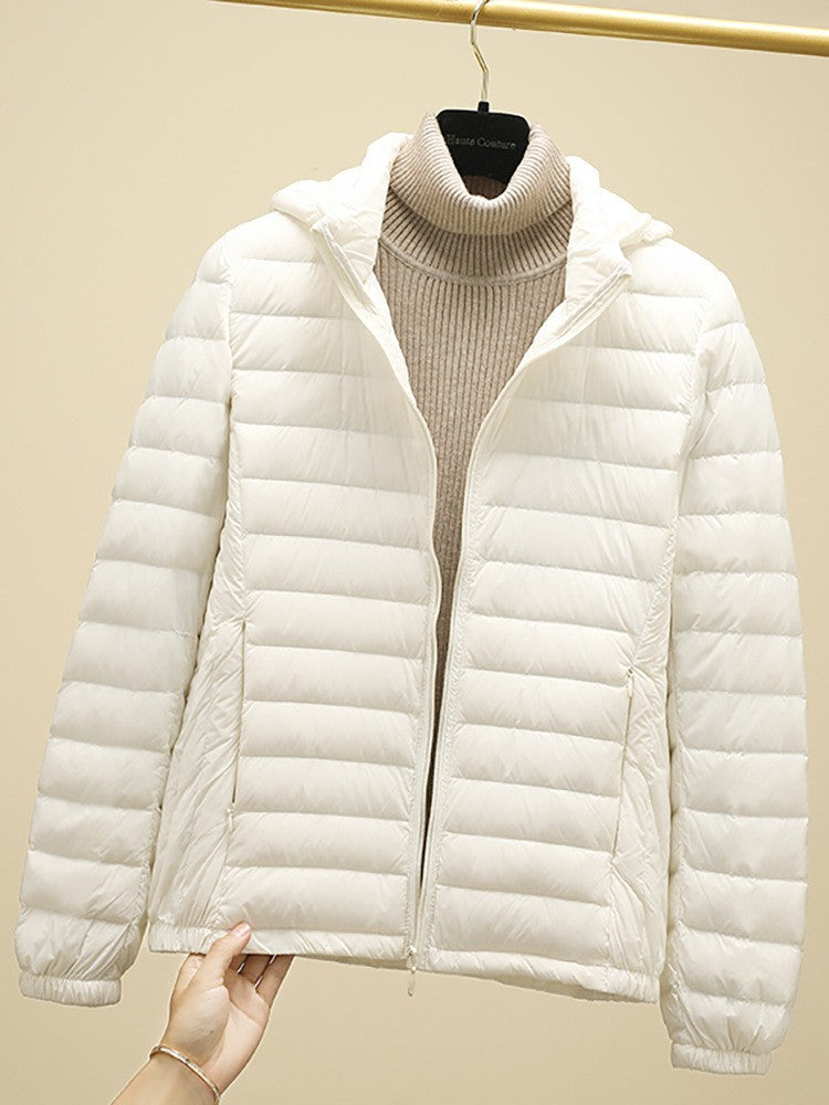 Schinteon Women Ultralight 90% White Duck Down Jacket with Removable Hood Autumn Winter Thin Outwear Portable Storage 2024 New