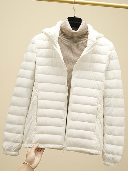 Schinteon Women Ultralight 90% White Duck Down Jacket with Removable Hood Autumn Winter Thin Outwear Portable Storage 2024 New