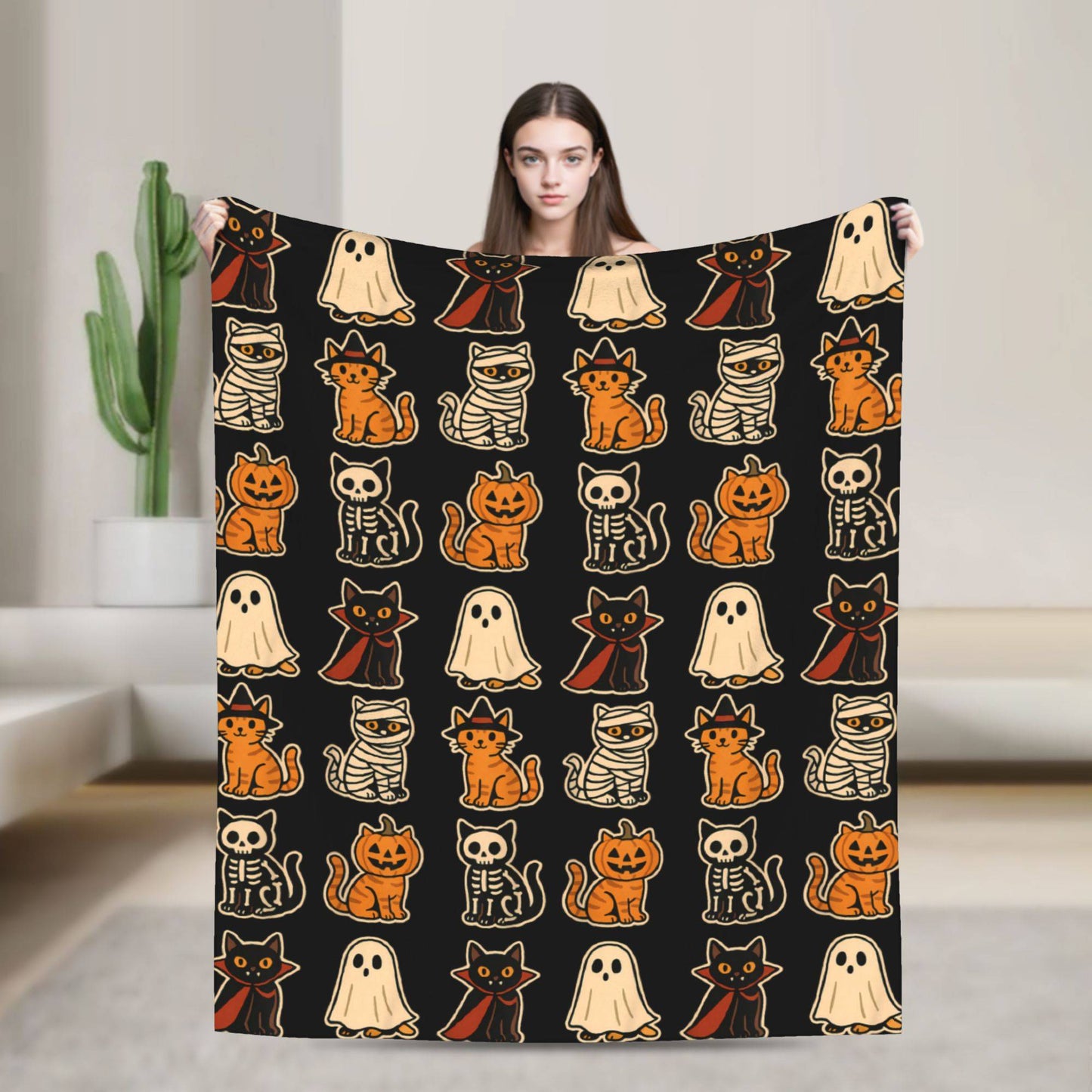 Funny Vampurr Vampire Cat Bites Again Flannel Blankets Halloween Awesome Throw Blanket for Quilt 200x150cm Soft