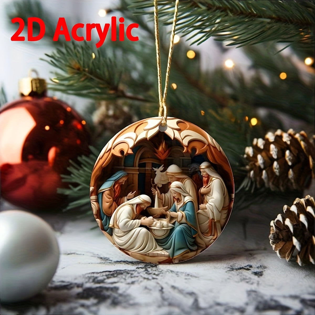 6/12Pcs 2D Painted Christmas Tree Ornament Nativity Christmas Decoration Pendant Creative Holiday Decoration Home Pendant