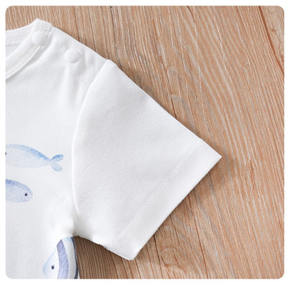 Newborn Clothing Cute Cartoon Marine Animal Print Comfortable And Soft 0-18 Boys And Girls Summer Short Sleeved Baby Jumpsuit