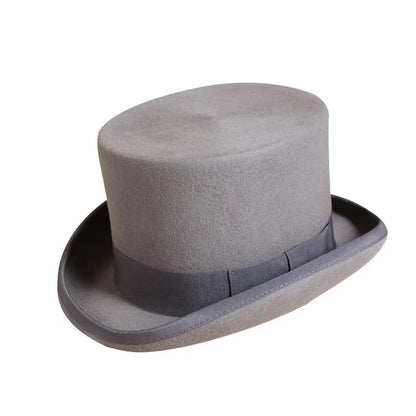 Wool Flat Man Top Hat Fashion Fedora Hats Versatile Panama Magician Cap Gentleman Cylinder Strap Steampunk Unisex Elegant