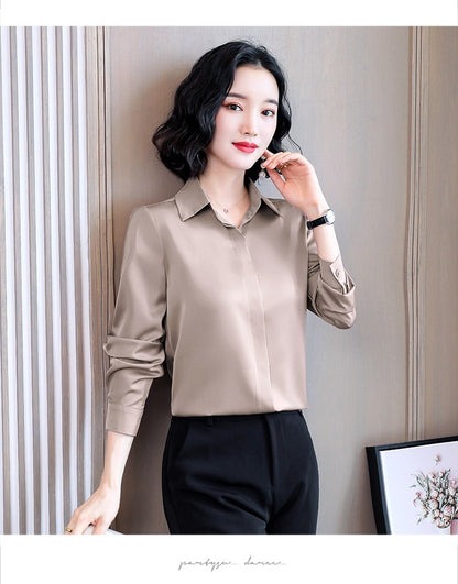 Women Silk Office Shirt 2025 Fashion Long Sleeve Casual Female Tops Elegant Ladies Vintage White Satin Blouses Shirts Oversized