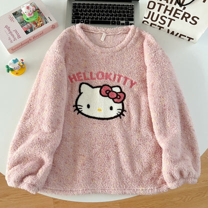 Thickened Warm Women‘s Sleepwear Cartoon HelloKitty Women's Pajamas Set Winter New Cute Fashion Two Sets Nightwear Loungewear