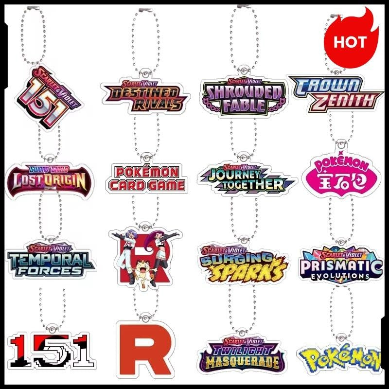 Chaveiro de acrílico de série completa para Mega Evoluções em inglês Sv10 Sv11 Sv9 151 Logotipo Anime Pingente de acrílico de decoração de bolsa