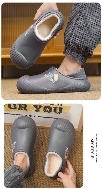 Men Winter Warm Slippers Couple House Cotton Shoes Outdoor EVA Fur Shoes Plush Slippers Home Bedroom Shoes Big Size Slides 39-44