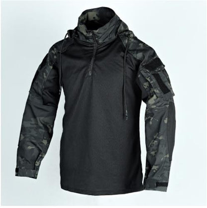 Men Outdoor Hooded Collar Shirt Tactics Hiking Combat T-Shirt Men Tactical Shirts Airsoft Paintball Camping Hunting Clothing