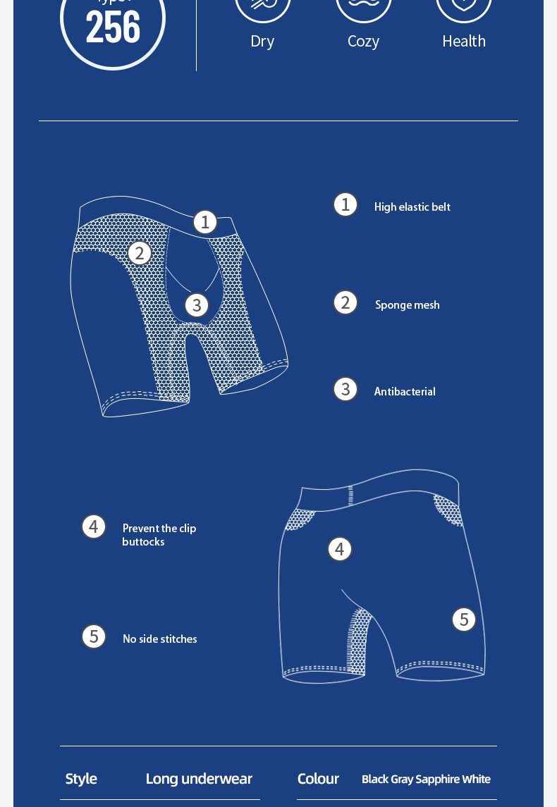 Extra Long Sports Underwear Men's Boxer Briefs Anti-Wear Leg Running Large Size Breathable Training Boxer Briefs