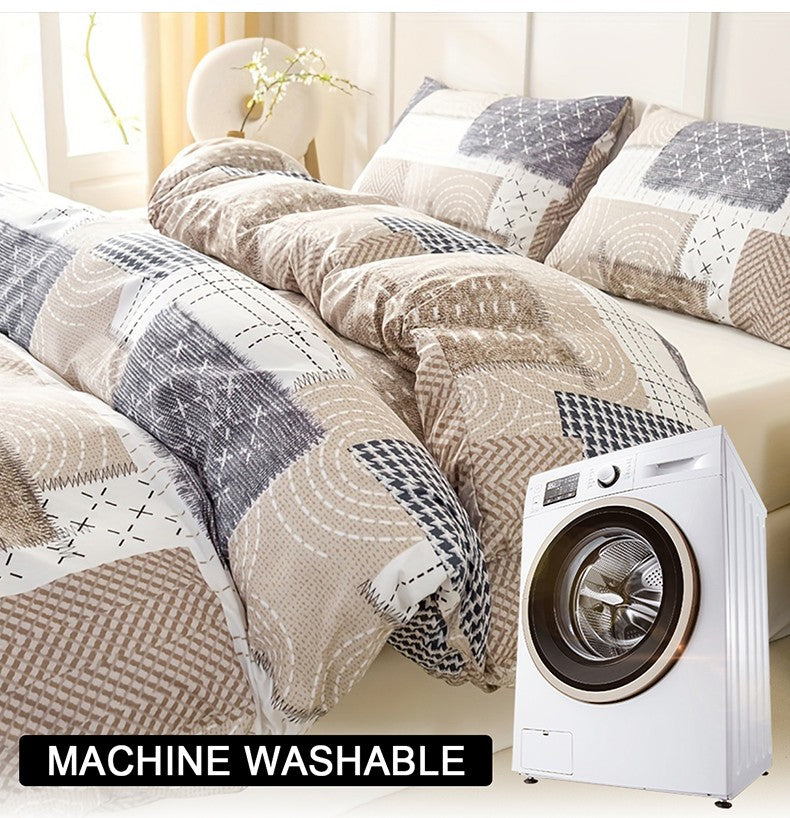 Conjunto de capa de edredom com estampa de retalhos chique de 3 peças, conjunto de cama macio e delicado para a pele inclui 1 capa de edredom e 2 fronhas