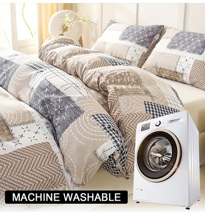 Conjunto de capa de edredom com estampa de retalhos chique de 3 peças, conjunto de cama macio e delicado para a pele inclui 1 capa de edredom e 2 fronhas