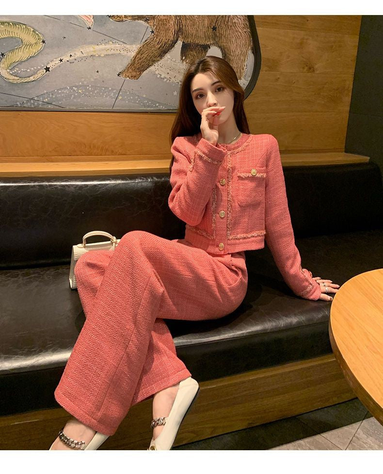 New  High Quality Women's Spring Temperament Slim Senior Sense of Small Dress Ladies Wide Leg Pants Two-piece Set