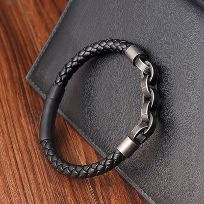 Pulseira de Couro Masculina, Formato Infinito, Padrão Popular, Joias de Aço Inoxidável, Acessórios, Presente