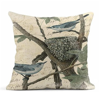 Summer Watercolor Blue Hydrangea Flowers and Birds Linen Pillow Cover Home Decoration Pillowcase Square Sofa Bed Cushion Cover