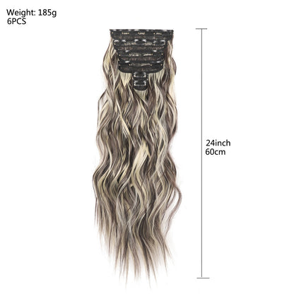 Jeedou 185g Thick Soft Hairpieces Clip in Hair Extensions 6PCS Water Wavy Long 24Inch Synthetic Hair for Women Party Daily Use
