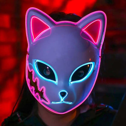 Glowing Demon Slayer Led Face Mask Anime Cosplay Prop Cat Face Fox Halloween Cold Light Flashing Mask Party Costume